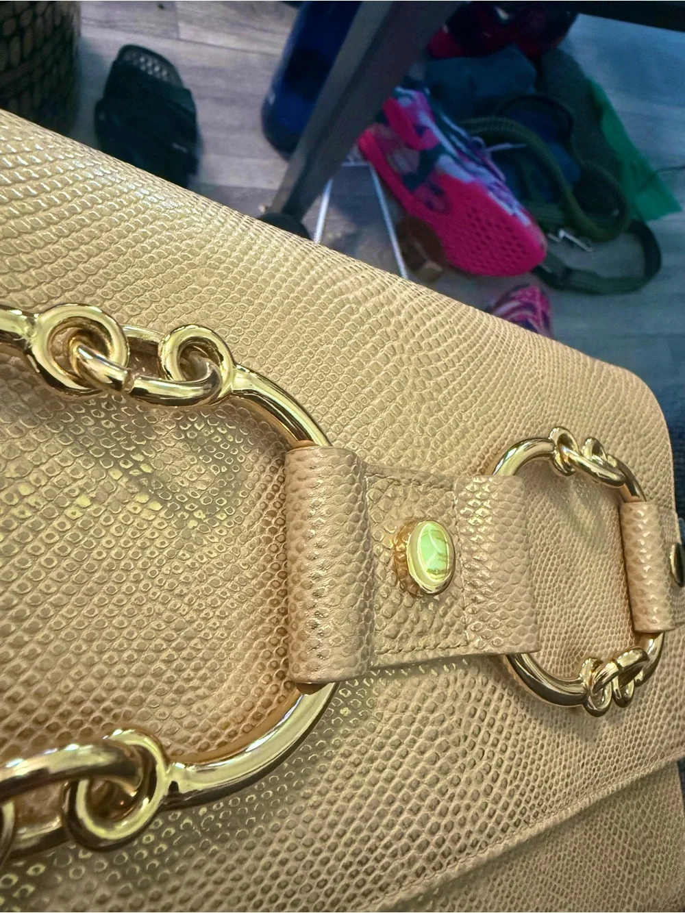 Elaine Turner Metallic Gold Textured Clutch with Chain Hardware nwot